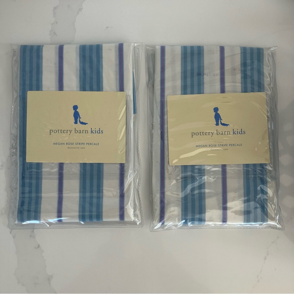 2 Pottery Barn Kids Megan Rose Stripe Percale Decorative Case Pillowcase Vintage